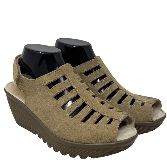 Skechers Parallel Dark Natural Tan Trapezoid Wedge Heel Suede Leather Sz 9 M - Picture 2 of 10